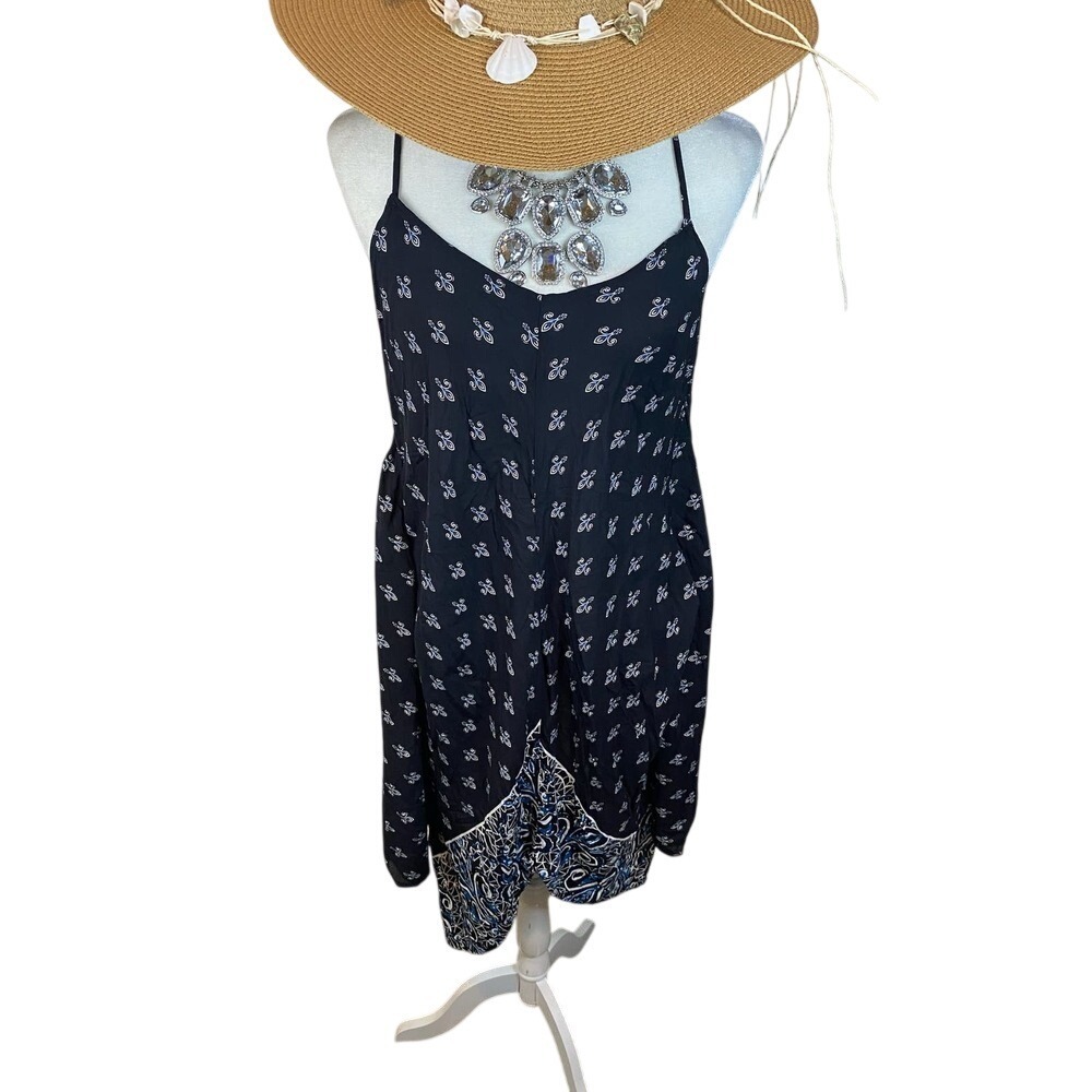 Beach by Exist Women's XL Boho Blue White Sharkbite Cotton Cover-Up